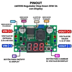 AR0017 -LM2596 Regulador Step Down 30W 3A con Display PINOUT