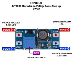 AR0084 - MT3608 Elevador de Voltaje Boost Step Up 6W 2A PINOUT
