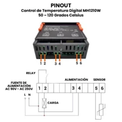 AR0107 - Control de Temperatura Digital MH1210W 50 ~ 120 Grados Celsius PINOUT
