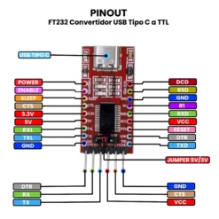 AR3545 - FT232 Convertidor USB Tipo C a TTL PINOUT