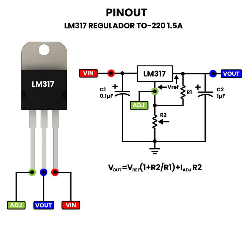 Regulador LM317 TO-220 1.5A Pinout V1