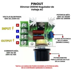 AR0299 - Dimmer 2000W Regulador de Voltaje AC PINOUT