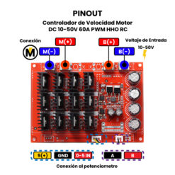 Controlador de Velocidad Motor DC 10-50V 60A PWM HHO RC Pinout