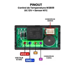 AR0430 - Control de Temperatura W2809 DC 12V Sensor NTC PINOUT