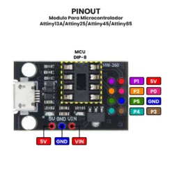 AR0491 - Modulo Para Microcontrolador Attiny13A-Attiny25-Attiny45-Attiny85 PINOUT