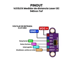 AR0493 - VL53L0X Medidor de distancia Laser I2C 940nm ToF PINOUT