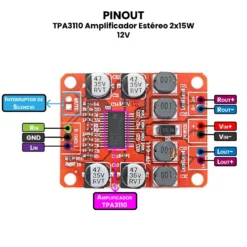 AR0576 - TPA3110 Amplificador Estéreo 2x15W 12V PINOUT