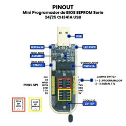 AR0580 - Mini Programador de BIOS EEPROM Serie 2425 CH341A USB PINOUT