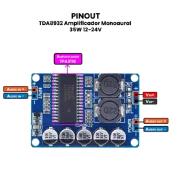 AR0596 - TDA8932 Amplificador Monoaural 35W 12-24V PINOUT
