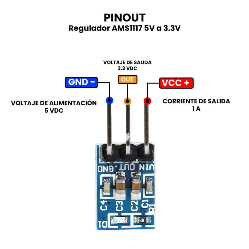 AR0611 - Regulador AMS1117 5V a 3 PINOUT