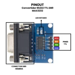 AR0778 - Convertidor RS232 TTL DB9 MAX3232 PINOUT