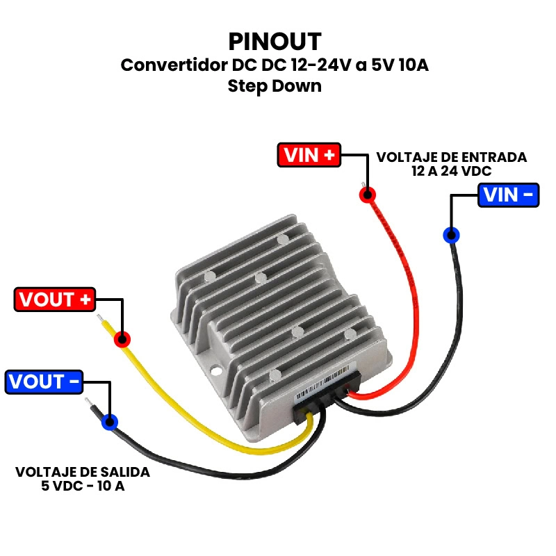 AR0789 - Convertidor DC DC 12-24V a 5V 10A Step Down PINOUT