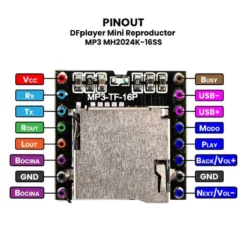 AR0818 - DFplayer Mini Reproductor MP3 MH2024K-16SS PINOUT