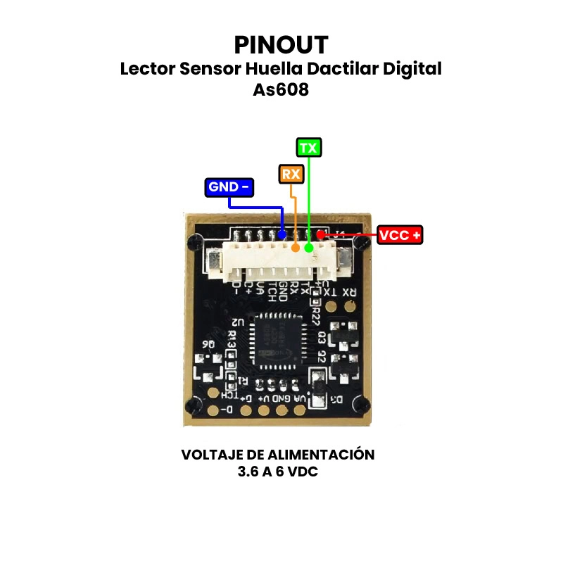 AR0823 - Lector Sensor Huella Dactilar Digital As608 PINOUT