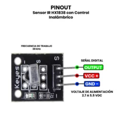 AR0831 - Sensor IR HX1838 con Control Inalambrico PINOUT