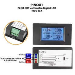 AR0878 - PZEM-031 Voltímetro Digital LCD 100V20A PINOUT