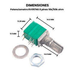 AR0911 - AR0912 Potenciometro RV097NS 8 pines - Dimensiones