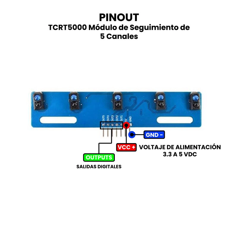 AR1038 - TCRT5000 Módulo de Seguimiento de 5 Canales PINOUT