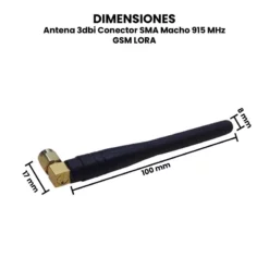 AR1074 - Antena 3dbi Conector SMA Macho 915 MHz GSM LORA Dimensiones