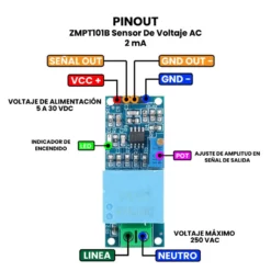 AR1197 - ZMPT101B Sensor De Voltaje AC 2mA PINOUT