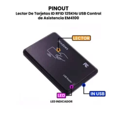AR1530 - Lector De Tarjetas ID RFID 125KHz USB Control de Asistencia EM4100 PINOUT