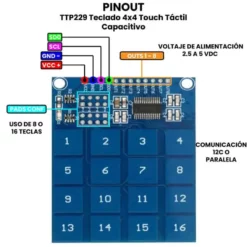 AR1535 - TTP229 Teclado 4x4 Touch Tactil Capacitivo PINOUT