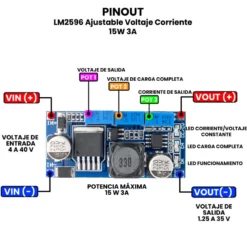 AR1617 - LM2596 Ajustable Voltaje Corriente 15W 3A PINOUT