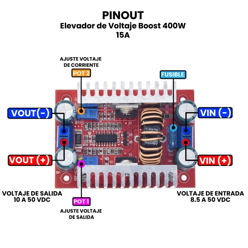 AR1631 - Elevador de Voltaje Boost 400W 15A PINOUT