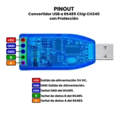 AR1719 - Convertidor USB a RS485 Chip CH340 con Protección PINOUT