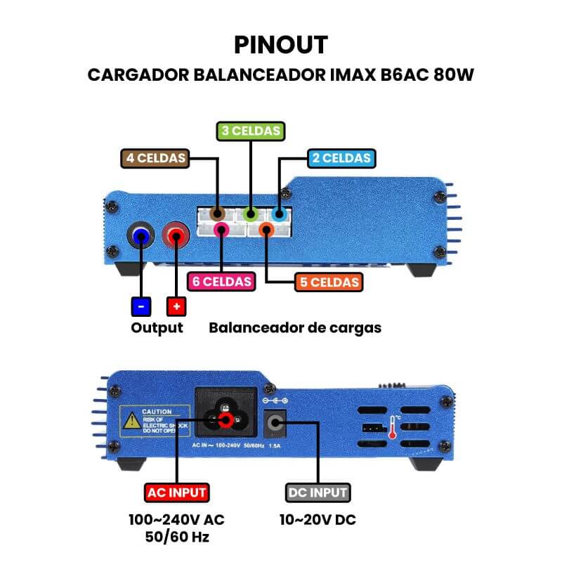 Cargador Balanceador IMAX B6 AC 80W Pinout