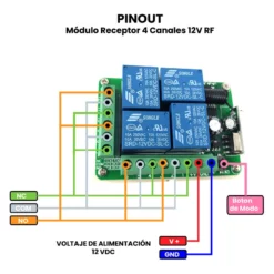 AR1788 - Relay Control Remoto 4 Canales 12v 433 Mhz Inalámbrico Rf PINOUT