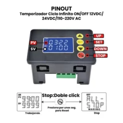 AR1852 - Temporizador ON OFF 12V Ciclo Infinito con Pantalla PINOUT