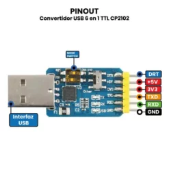 AR1873 - Convertidor USB 6 en 1 TTL CP2102 PINOUT