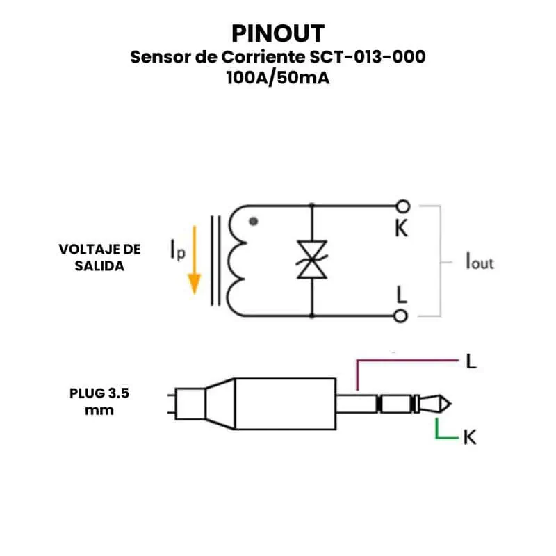 AR1951 - Sensor de Corriente SCT-013-000 100A-50mA PINOUT