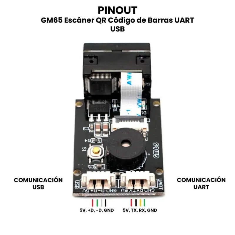 AR3080 - GM65 Escáner QR Código de Barras UART USB PINOUT