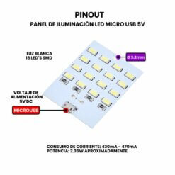 Panel de Iluminación LED Micro USB 5V PINOUT