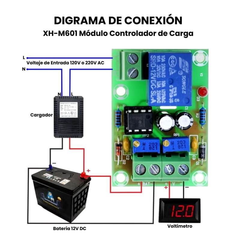 XH-M601 Módulo Controlador de Carga de Batería 12V DC