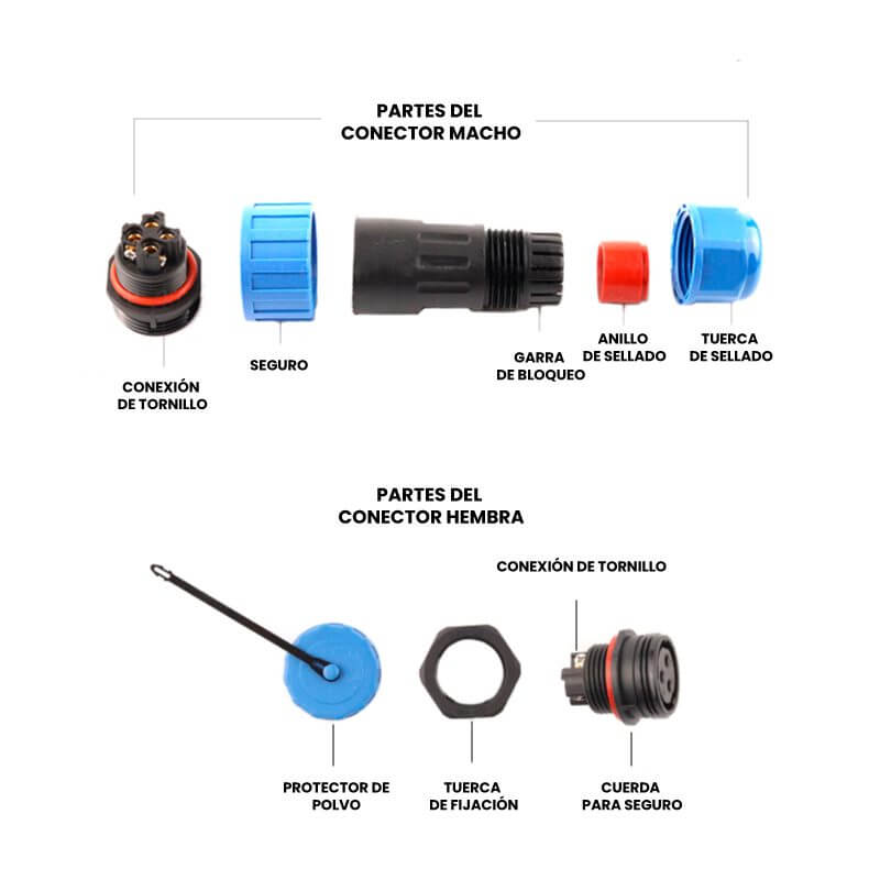 Conectores de Aviación Impermeables LP20 de 2/3/4 Pines Partes