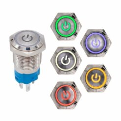 Botón Impermeable Enclavable con Luz 16mm 12-24V Varios Colores