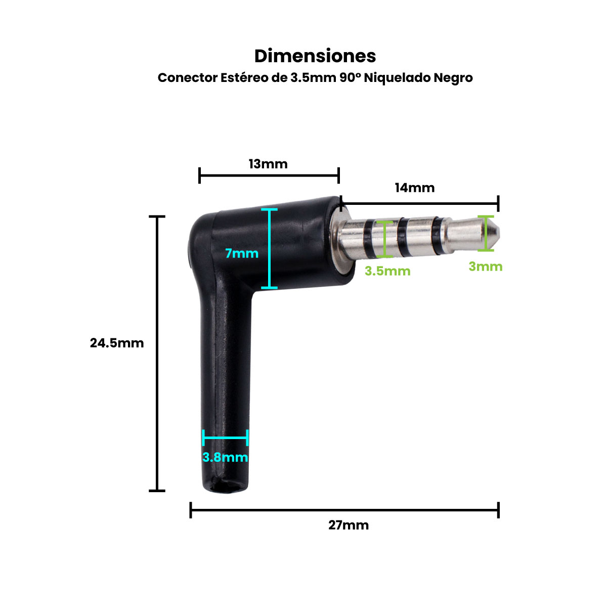 Conector Estéreo de 3.5mm 90 grados Niquelado Negro - Imagen 4