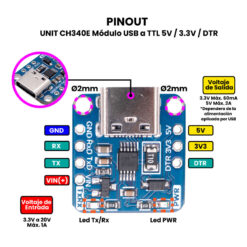 UNIT CH340E Módulo USB a TTL Pinout