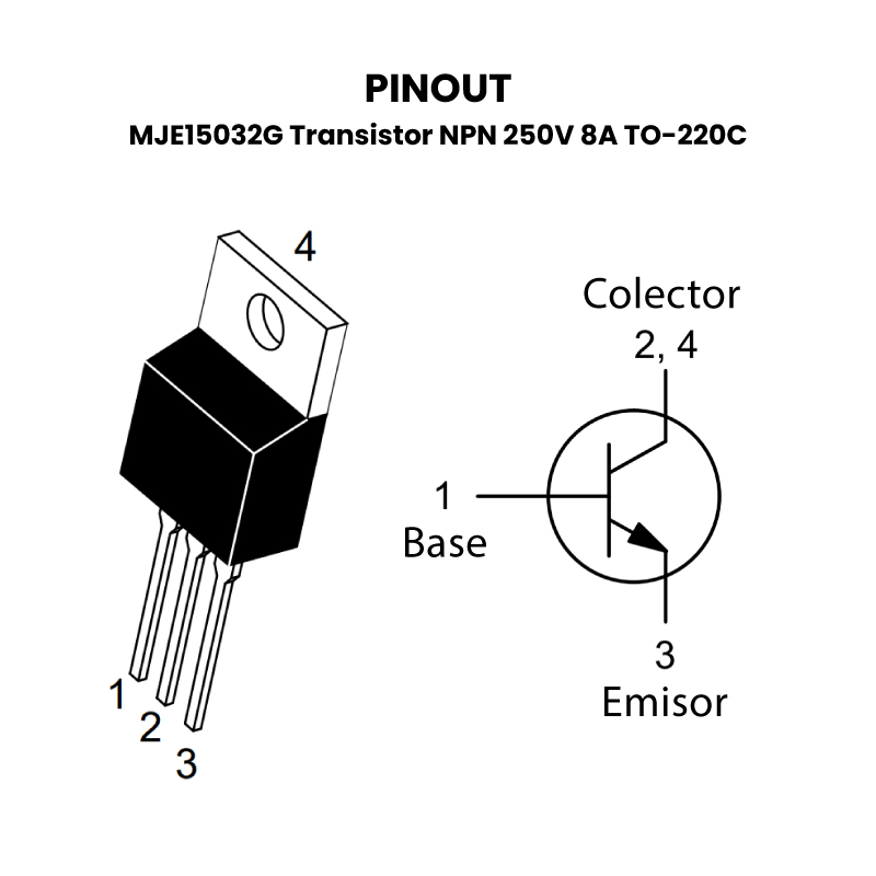 MJE15032G Transistor-NPN-250V-8A-TO-220C-Pinout-V2