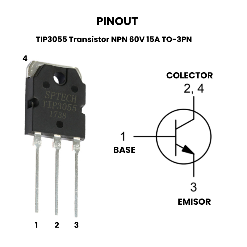 AR4021 - TIP3055 Transistor NPN 60V 15A TO-3PN - Pinout2