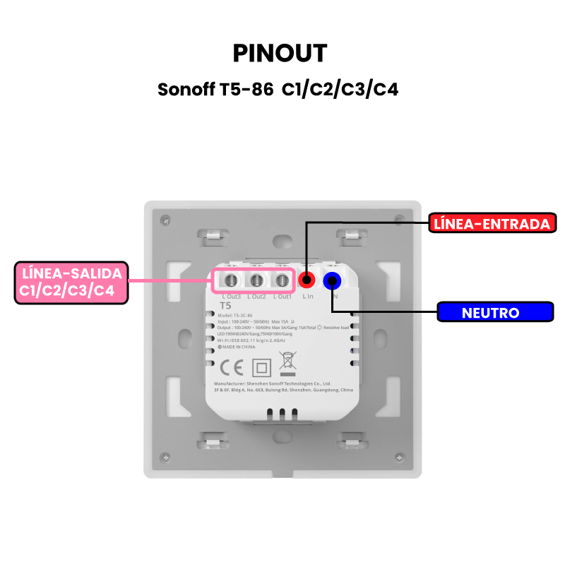 AR4146-Sonoff T5-86 Interruptor de Pared Táctil-Pinout