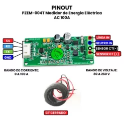 AR4189 - PZEM-004T Medidor de Energía Eléctrica AC 100A PINOUT