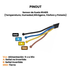Sensor de Suelo RS485 (Temp, Hum, Nitró, Fósf y Pot) Pinout