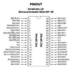 PIC18F452-IP Microcontrolador 8bits DIP-40 Pinout