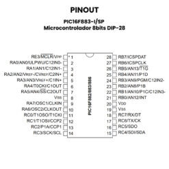 PIC16F883-ISP Microcontrolador 8bits DIP-28 Pinout