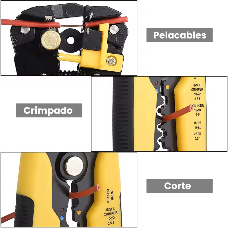 Pelacables Autoajustable con Cortadora de Cable y Crimpado de Terminales