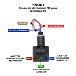AR4582 - Sensor de Movimiento PIR para Exteriores AC PINOUT